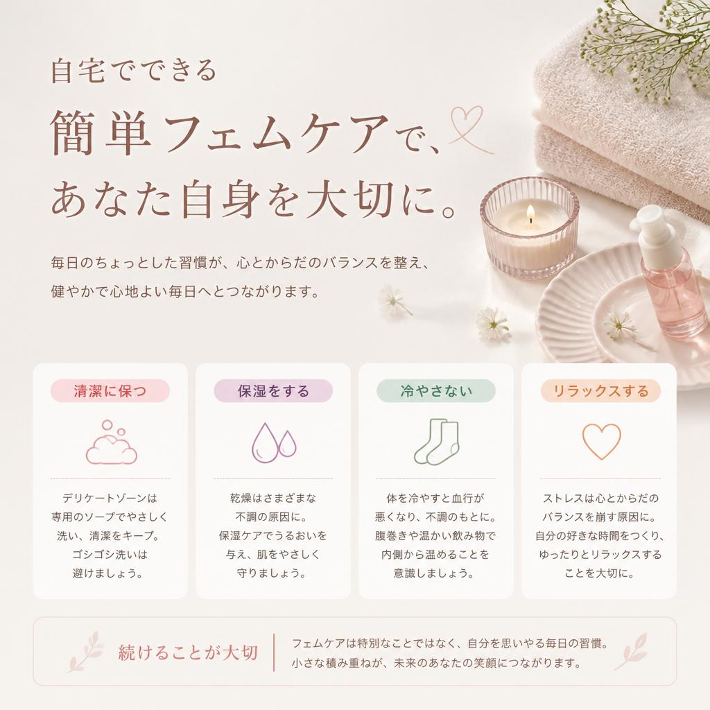 自宅でできる簡単フェムケアで、あなた自身を大切に。