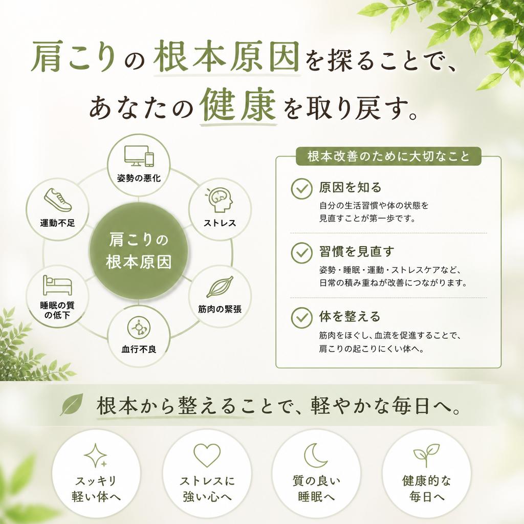 肩こりの根本原因を探ることで、あなたの健康を取り戻す。