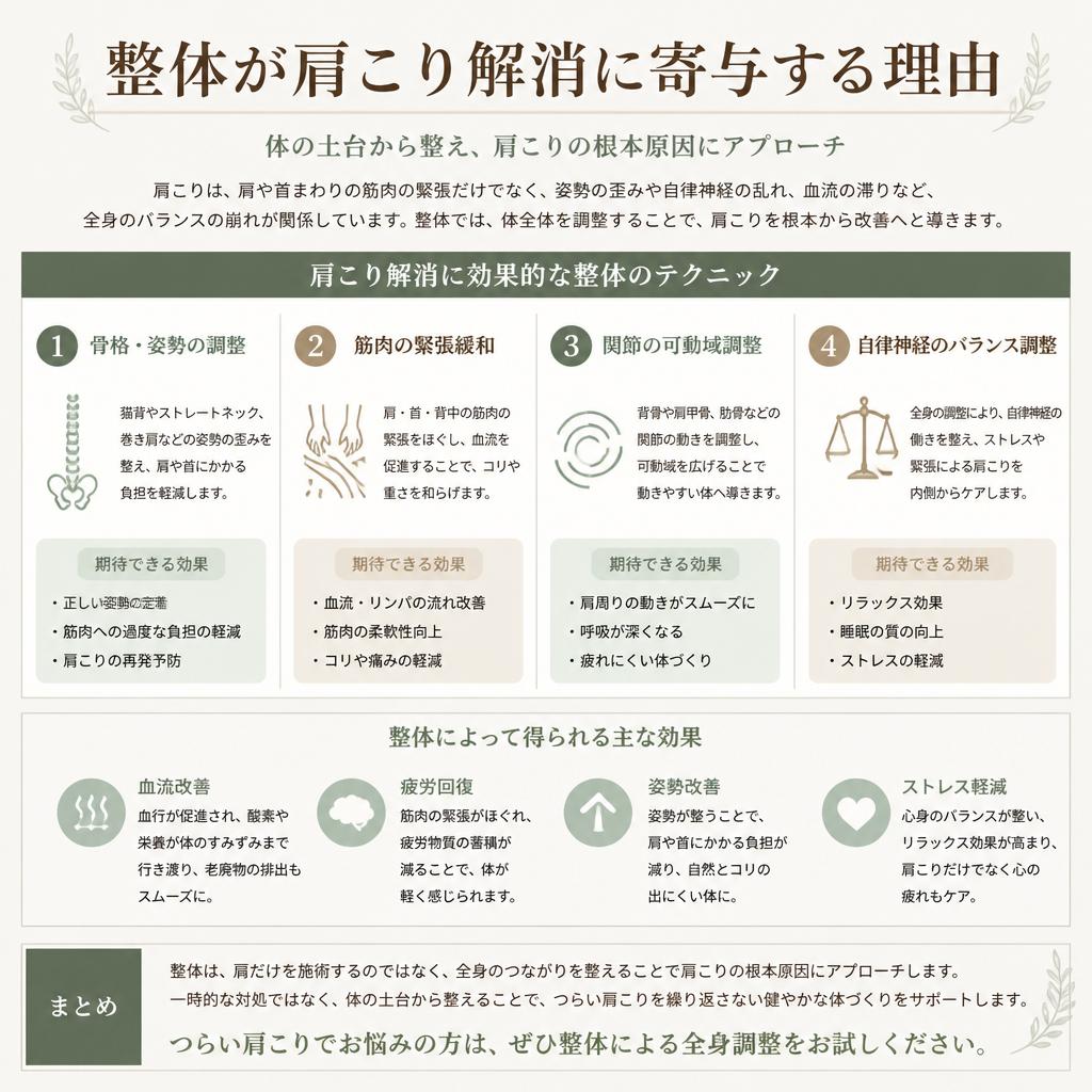 4. 整体による肩こりの改善